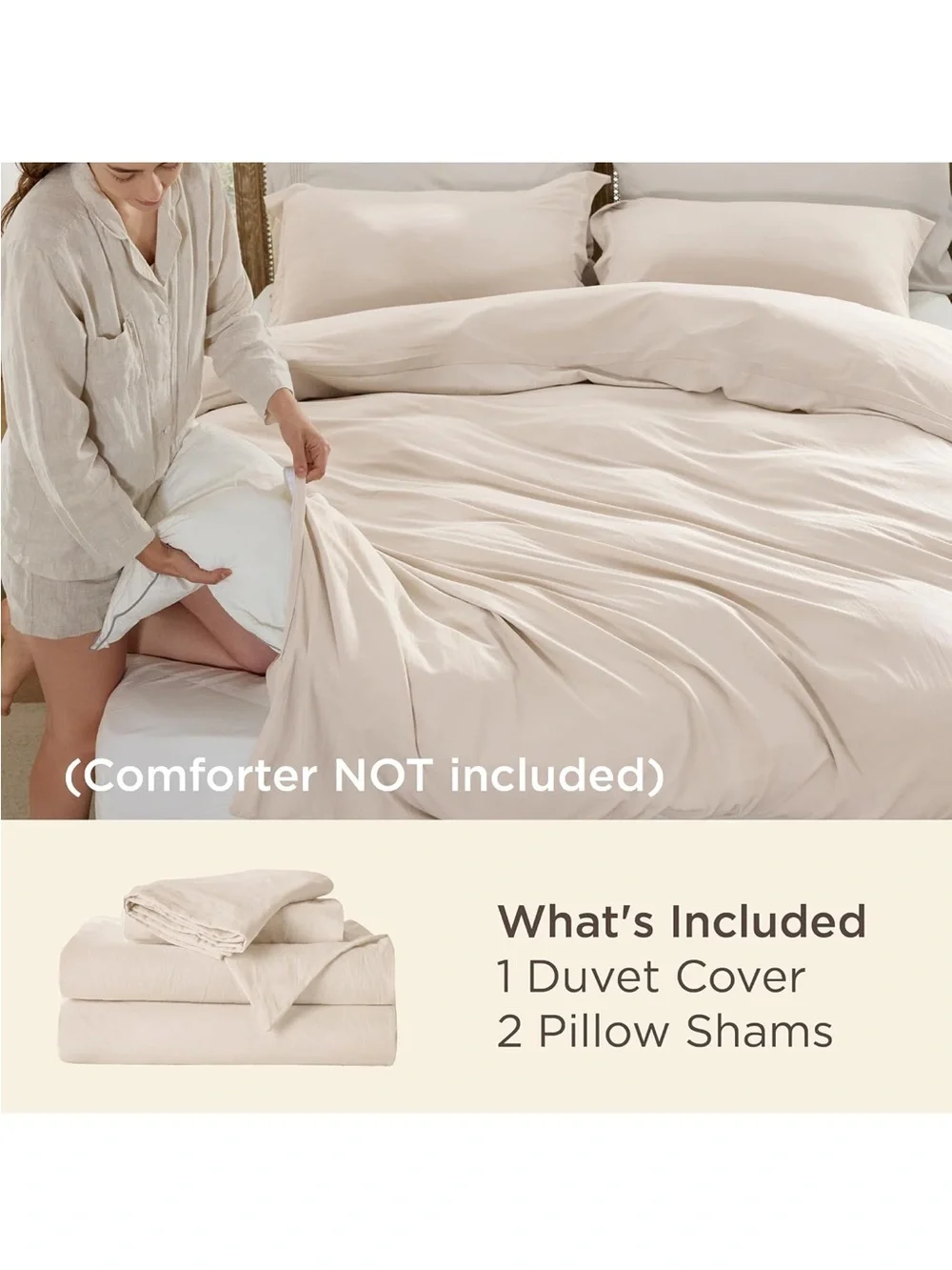 NEW Bedsure Cream Duvet Cover Set- 3 Pieces Prewashed Extra Soft Cotton-Like